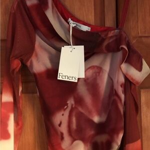 Feners Red and White Long Sleeve Top SOLD OUT SIZE SMALL!